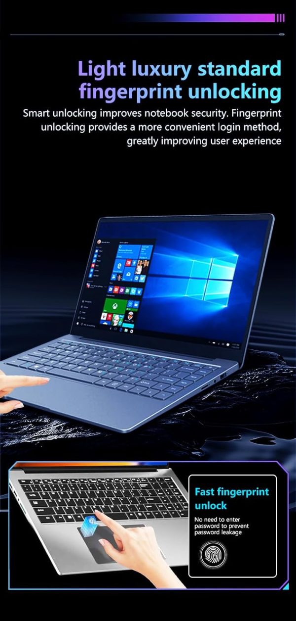 ⁦لابتوب 16 انش، انتل سيليرون N5095 رباعي النواة 2.0GHz، 8GB DDR4، 256GB SSD، شاشة FHD IPS، ويندوز 11، خفيف الوزن ومحمول، كاميرا ويب، واي فاي، بلوتوث، فتح بصمة الاصبع، مثالي للعمل والدراسة⁩ - الصورة ⁦7⁩