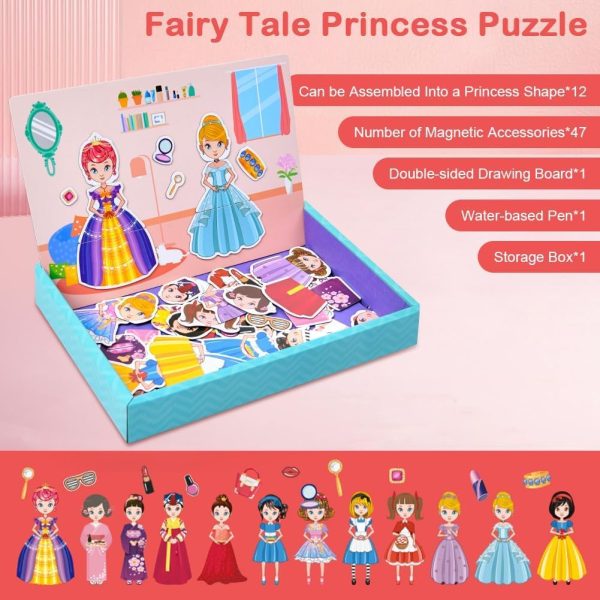 ⁦Azonee Princess Magnetic Dress-Up Play Set - Educational Puzzle Toy for Kids - Fine Motor Skills, Creativity, Imagination Learning Game for Ages 8+, Durable Dolls & Assorted Costumes⁩ - الصورة ⁦2⁩