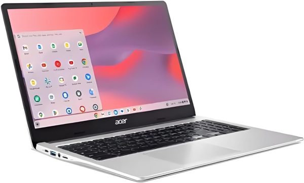 ⁦ايسر لابتوب كروم بوك 315 بشاشة 15.6 انش HD ومعالج انتل بنتيوم N6000 4GB LPDDR4X 128GB eMMC مع حافظة واقية - فضي⁩ - الصورة ⁦3⁩