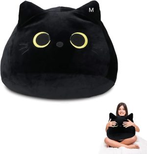 Tazweeq Black Cat Plush Toy, Cat Plush Toy Pillow, Fat Plushie, Kawaii Pillows Cat Shape Design Lumbar Back Cushion Decoration, Cute Cat Plush Toy Gift for Girl Boy Girlfriend (Black 15.7")