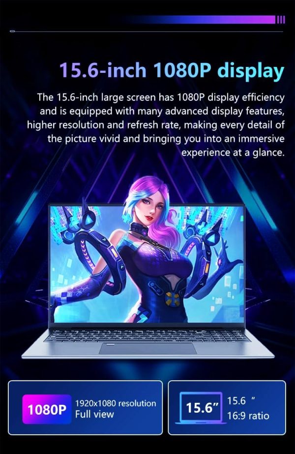 ⁦لابتوب 16 انش، انتل سيليرون N5095 رباعي النواة 2.0GHz، 8GB DDR4، 256GB SSD، شاشة FHD IPS، ويندوز 11، خفيف الوزن ومحمول، كاميرا ويب، واي فاي، بلوتوث، فتح بصمة الاصبع، مثالي للعمل والدراسة⁩ - الصورة ⁦5⁩