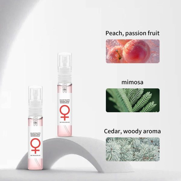 ⁦Alcohol-Free Women's Pheromone Fragrance Spray - Fresh Peach & Passion Fruit Scent, 5ml Twin Pack (10ml Total) - Light Eau de Toilette with Mimosa & Cedarwood Notes for Daily Wear⁩ - الصورة ⁦5⁩