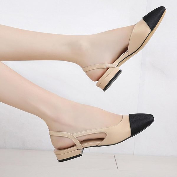 ⁦Debaishi Slingback Flat Pumps for Women,Chunky Heels Round Toe Two Toned Casual Slingback Sandals Fashion Dress Low Heel Sandals⁩ - الصورة ⁦6⁩