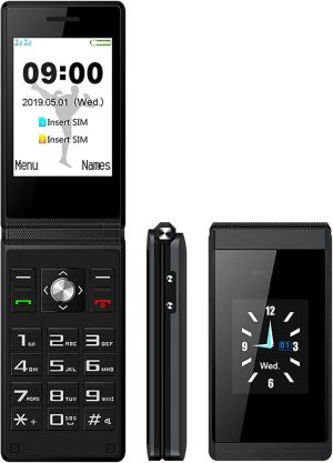 جوال كلاسيك احتياطي قابل للطي ثنائي شرائح الاتصال مع مشغل MP3 وبطارية 1200 ميلي امبير في الساعة ولوحة مفاتيح كبيرة حجم كبير زر طوارئ لكبار السن والأطفال لون أسود