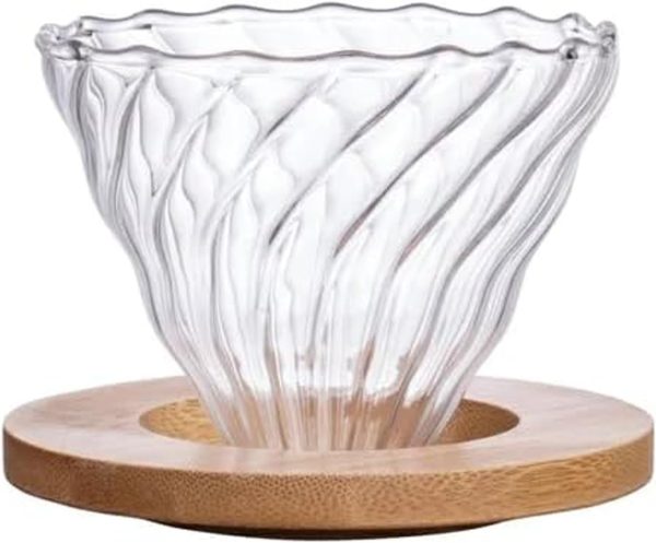 ⁦SHAR V60 Glass Dripper, Pour Over Coffee Maker, Reusable Filter Cone, Eco-Friendly, Suitable for Home or Office, Fits All Coffee Cups & Mugs, Clear, Modern, Manual, 1 Count⁩ - الصورة ⁦2⁩