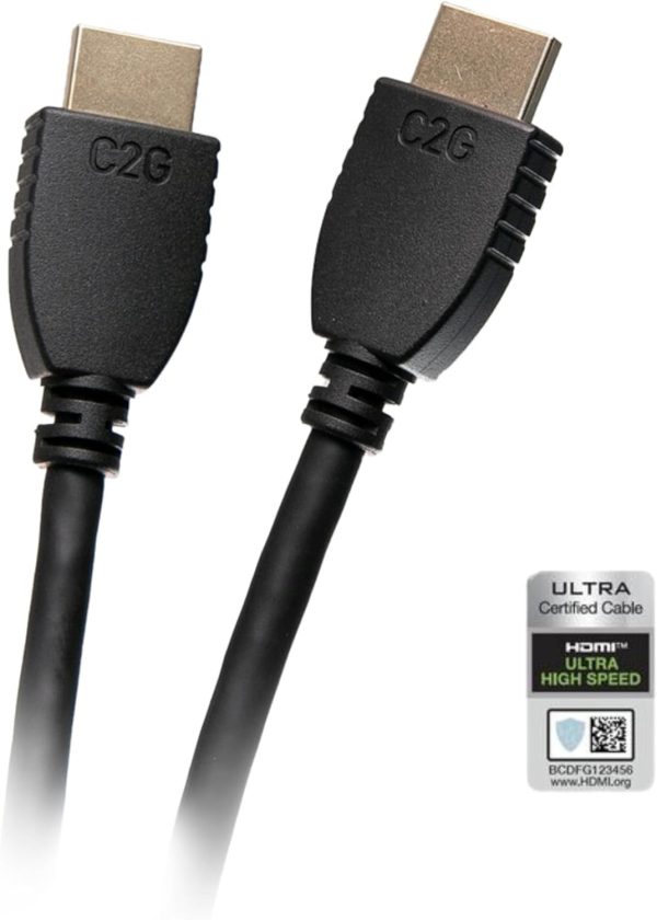 ⁦C2G كيبل HDMI عالي السرعة مع ايثرنت - 4K 60Hz HDMI 2.0 مطلي بالذهب، اسود، 6 قدم (1.8 متر) 56783⁩ - الصورة ⁦2⁩