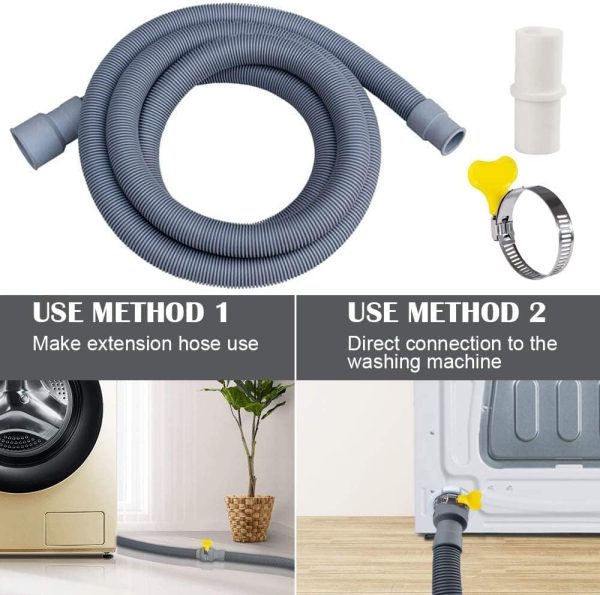 ⁦Universal Drain Hose Extension Pipe Kit, Washing Machine Pipe Replacement Drain Hose Extension for Tumble Dryer Machine Dishwasher & Other Applications 2m⁩ - الصورة ⁦5⁩
