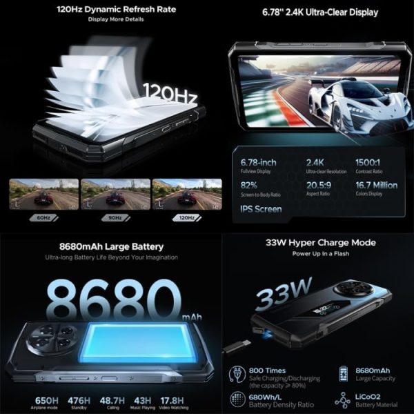 ⁦Doo.goo V40 Pro Rugged Phone, 16GB + 512GB, 6.78-inch Android 14 Dimensity 7300 Octa-Core Processor, 5G, OTG, NFC (Silver)⁩ - الصورة ⁦5⁩