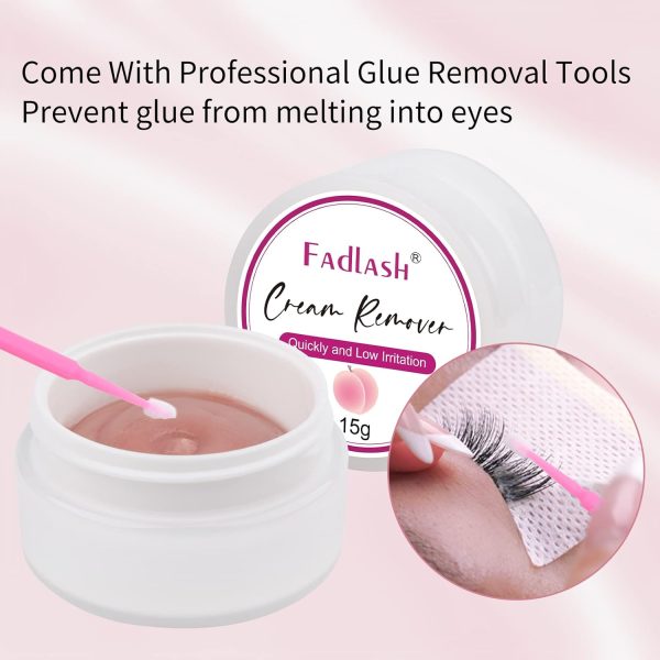 ⁦FADLASH Lash Extension Remover 15g Cream Eyelash Extension Remover Quickly and Low Irritation Lash Remover for Lash Extensions Sensitive Skin Eyelash Glue Remover for Salon Lash Glue Remover (Peach)⁩ - الصورة ⁦3⁩