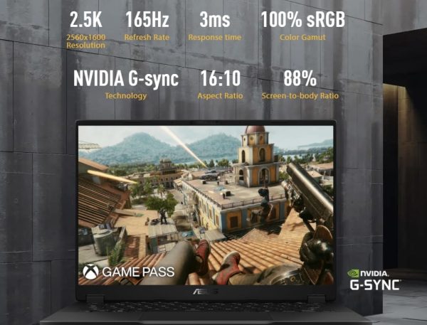 ⁦كمبيوتر ألعاب TUF FA401WV-RG011W، معالج 12 نواة AMD رايزن 9 HX370/ شاشة 14 بوصة 2.5K (2560×1600) و465 هرتز، رام 32 جيجا DDR5 وذاكرة مستديمة SSD، انفيديا RTX4060 8 جيجابايت DDR6)، كيبورد عربي انجليزي⁩ - الصورة ⁦2⁩