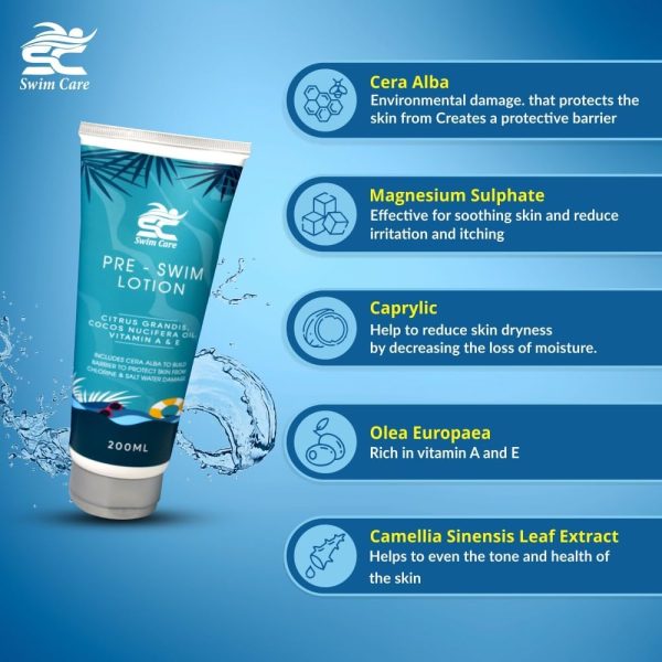 ⁦SWIMCARE Pre Swim Body Lotion 200ml - Apply Before Swimming - Protects Swimmers From Chlorine & Sea Water - Swimmers Waterproof Pool Cream⁩ - الصورة ⁦7⁩