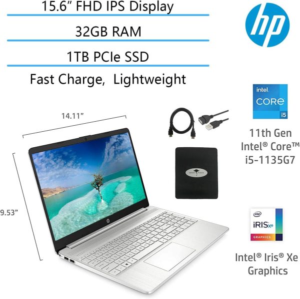 ⁦HP 15.6 FHD IPS Flagship Laptop Computer, 11th Gen Intel 4-Core i5-1135G7(Up to 4.2GHz, Beat i7-1060G7), 32GB RAM, 1TB PCIe SSD, Iris Xe Graphics, Bluetooth, HDMI, WiFi, Win11,w/GM Accessories⁩ - الصورة ⁦2⁩