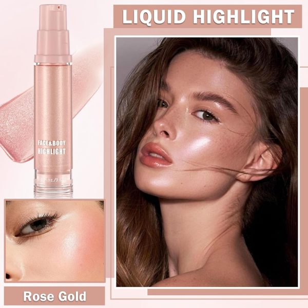 ⁦هايلايتر سائل للجسم - مكياج كونتور جليتر للوجه والجسم، لوشن مضيء يدوم طويلا، زيت لامع متعدد الاستخدامات - ذهبي وردي⁩ - الصورة ⁦2⁩