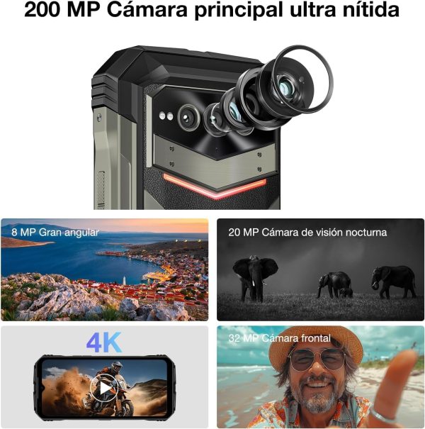 ⁦دوجي جوال في ماكس بلس 5G اندرويد 14 لجميع التضاريس 2024 36GB+512GB/TF 2TB 22000MAH/33 واط كاميرا رؤية ليلية 200MP + 20MP 6.55 انش FHD+120HZ NFC/GPS اسود حزام الذراع معدن بشريحتين⁩ - الصورة ⁦6⁩