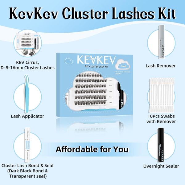 ⁦KevKev DIY Lash Extension Kit Lash Clusters Kit 84 Pcs Cluster Lashes with Lash Bond and Seal 5 ml Lash Glue Remover Overnighter Seal and Lash Applicator for DIY Eyelash Extension(Cloudy⁩ - الصورة ⁦2⁩