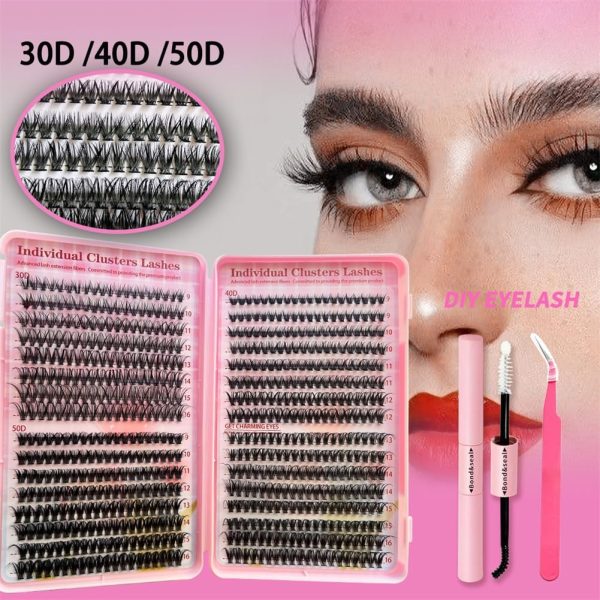 ⁦مجموعة وصلات رموش من 640 قطعة من يوتس، مجموعة وصلات رموش مجعدة D 30D و40D و50D، وصلات رموش عنقودية 9-16 ملم، مع رباط رموش وختم وملاقط للرموش (30D+40D+50D)⁩ - الصورة ⁦2⁩