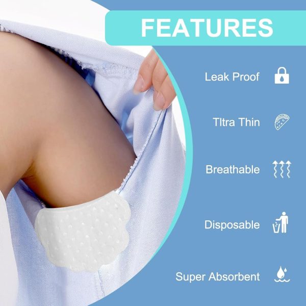 ⁦Hepiide [60+20+20] 100Pcs Upgraded Underarm Sweat Pads and Disposable Collar Protectors Sweat Pads, Against Sweat & Stains, Invisible Collar Neck Liner Pad Feel Fresh & Dry All Day for Men Women⁩ - الصورة ⁦3⁩