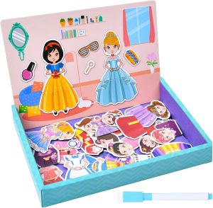 Azonee Princess Magnetic Dress-Up Play Set - Educational Puzzle Toy for Kids - Fine Motor Skills, Creativity, Imagination Learning Game for Ages 8+, Durable Dolls & Assorted Costumes