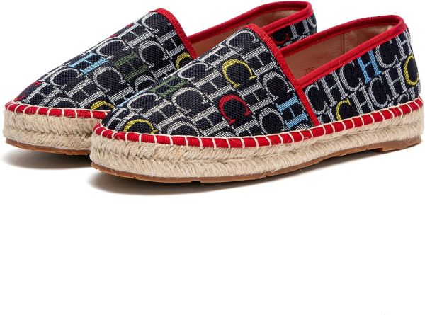 Women's Loafers with Spliced Letter Print Flat Shoes for Comfortable Walking Grass Woven Linen Sole
