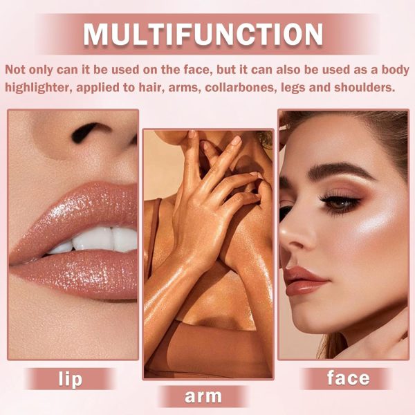 ⁦هايلايتر سائل للجسم - مكياج كونتور جليتر للوجه والجسم، لوشن مضيء يدوم طويلا، زيت لامع متعدد الاستخدامات - ذهبي وردي⁩ - الصورة ⁦6⁩