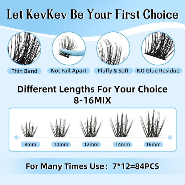 ⁦KevKev DIY Lash Extension Kit Lash Clusters Kit 84 Pcs Cluster Lashes with Lash Bond and Seal 5 ml Lash Glue Remover Overnighter Seal and Lash Applicator for DIY Eyelash Extension(Cloudy⁩ - الصورة ⁦3⁩