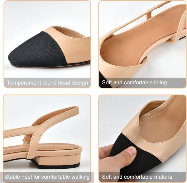 ⁦Debaishi Slingback Flat Pumps for Women,Chunky Heels Round Toe Two Toned Casual Slingback Sandals Fashion Dress Low Heel Sandals⁩ - الصورة ⁦5⁩