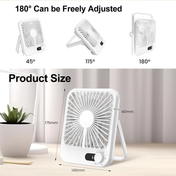 ⁦Trezalmyx USB Table Fan, Portable Fan, 180 Degree Tilt Adjustable, 100 Speed Wind Powerful with Variable Speed Knob, Ultra-Quiet, Rechargeable with Digital Display, Desk Fan for Bedroom & Travel⁩ - الصورة ⁦6⁩