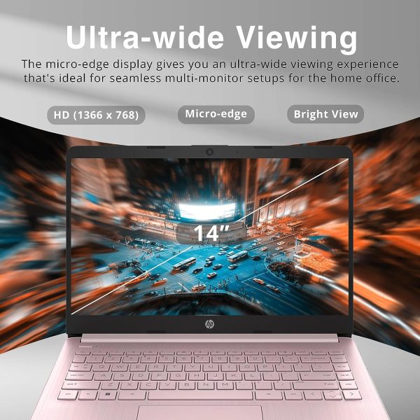 ⁦HP لابتوب ستريم 14 انش HD برايت فيو، معالج انتل سيليرون N4120، ذاكرة RAM 16GB، تخزين 64GB، بطاقة رسومات انتل HD، كاميرا ويب 720p، اوفيس 365 لمدة عام، زهري، ويندوز 11 اس، بطاقة USB 32GB هوت فيس⁩ - الصورة ⁦4⁩