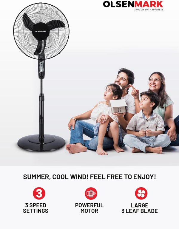 ⁦مروحة بحامل مقاس 16 انش من اولسنمارك ب3 شفرات و3 سرعات ومؤقت 60 دقيقة 1×1 OMF1738، ابيض، 45.0 واط⁩ - الصورة ⁦9⁩