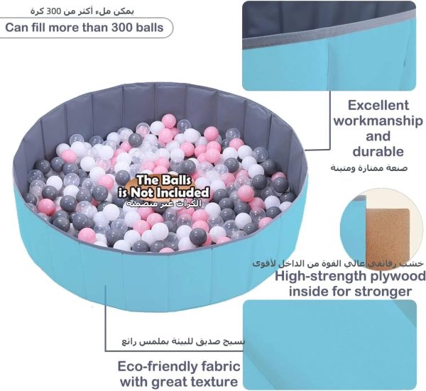 ⁦حفرة الكرة للأطفال الرضع من كيميانجل، ساحة لعب للأطفال الرضع في الفناء بسياج، محمولة وقابلة للطي، لا حاجة للنفخ، تتسع لأكثر من 600 كرة بمساحة لعب تزيد عن 1 متر مربع، أزرق⁩ - الصورة ⁦4⁩