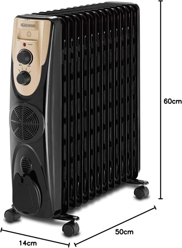 ⁦Black & Decker 2500W 13 Fin Oil Radiator Heater With Fan Forced Black OR013FD-B5 2 Years Warranty⁩ - الصورة ⁦8⁩