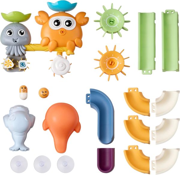 ⁦OR OR TU Baby Bath Toys for 1 2 3 4+ Year Olds, Toddler Kids Bath Toy with Suction Cups Slide Track Bathtub Toy, Watermill Rotating Water Toys Baby Bath Shower Swimming Toys⁩ - الصورة ⁦6⁩
