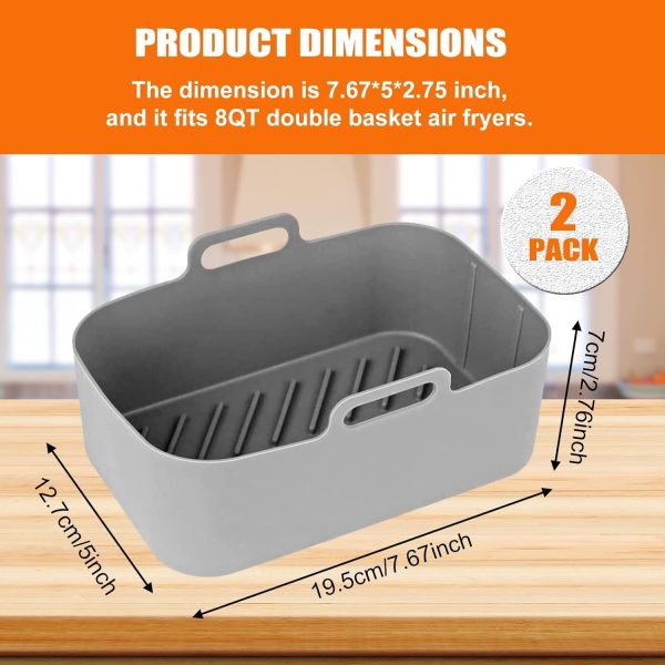 ⁦MAKINGTEC 2-Pack Silicone Air Fryer Pots for Ninja Foodi Dual DZ201/DZ401, 8 QT - Food Grade, Reusable, Non-Stick Air Fryer Liner Basket Accessories, Dishwasher Safe (Grey)⁩ - الصورة ⁦7⁩