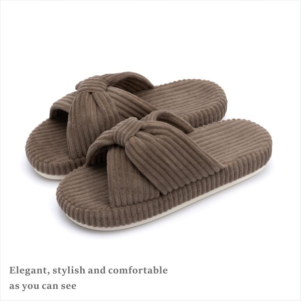 ⁦Chantomoo Slippers for Women Memory Foam House Bedroom Corduroy Bow Crossbands Slide Slipper Shoes Comfy Trendy Gift Slippers⁩ - الصورة ⁦6⁩