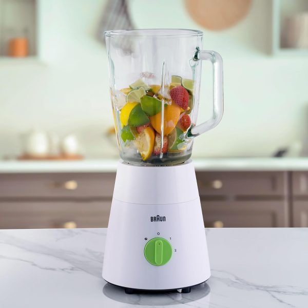 ⁦Braun Blender 3 in 1, 500W, 1.75L, Glass Jug, 2 Speeds, Pulse Function, Multi Mill, Grinder Mill, JB0153WH, White⁩ - الصورة ⁦2⁩