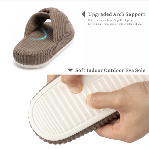 ⁦Chantomoo Slippers for Women Memory Foam House Bedroom Corduroy Bow Crossbands Slide Slipper Shoes Comfy Trendy Gift Slippers⁩ - الصورة ⁦4⁩