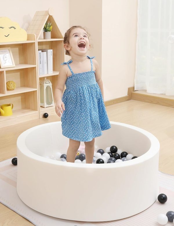 ⁦XICEN Foam Ball Pit, 39.3"x 11.8" Large Ball Pits for Toddlers, Soft Round Kiddie Baby Playpen Ball Pool for Kids, Ideal Gift for Babies Indoor and Outdoor Game, inclued 100 ball (Beige)⁩ - الصورة ⁦2⁩