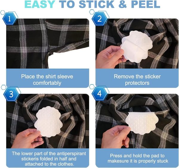 ⁦Hepiide [60+20+20] 100Pcs Upgraded Underarm Sweat Pads and Disposable Collar Protectors Sweat Pads, Against Sweat & Stains, Invisible Collar Neck Liner Pad Feel Fresh & Dry All Day for Men Women⁩ - الصورة ⁦6⁩