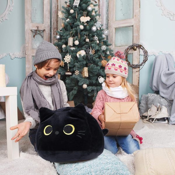 ⁦Tazweeq Black Cat Plush Toy, Cat Plush Toy Pillow, Fat Plushie, Kawaii Pillows Cat Shape Design Lumbar Back Cushion Decoration, Cute Cat Plush Toy Gift for Girl Boy Girlfriend (Black 15.7")⁩ - الصورة ⁦4⁩