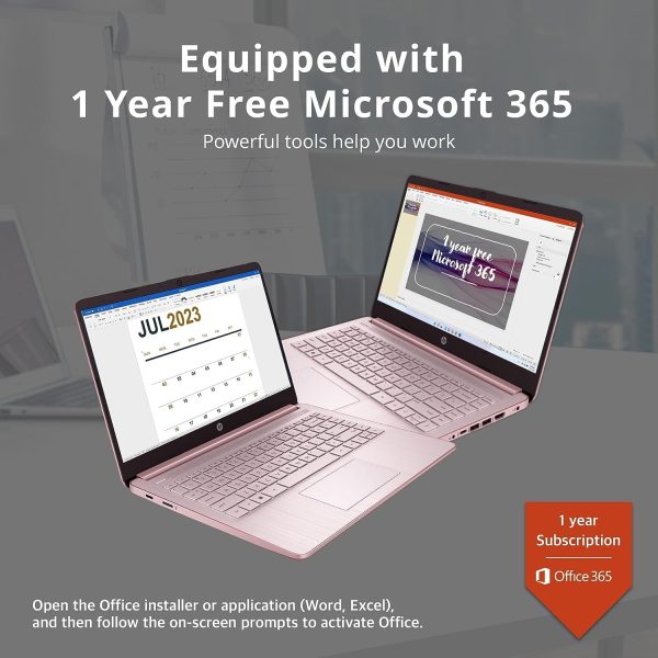 ⁦HP لابتوب ستريم 14 انش HD برايت فيو، معالج انتل سيليرون N4120، ذاكرة RAM 16GB، تخزين 64GB، بطاقة رسومات انتل HD، كاميرا ويب 720p، اوفيس 365 لمدة عام، زهري، ويندوز 11 اس، بطاقة USB 32GB هوت فيس⁩ - الصورة ⁦3⁩