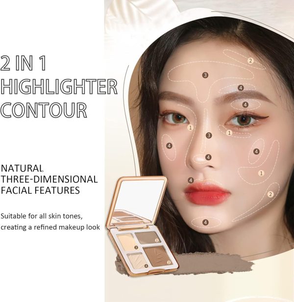 ⁦Excefore 4 Colours Contour Palette with Brush, Pressed Fine Powder Contouring Palette, Blendable, Buildable Makeup, Long Lasting Lightweight Makeup Kit (Light Shadow)⁩ - الصورة ⁦3⁩