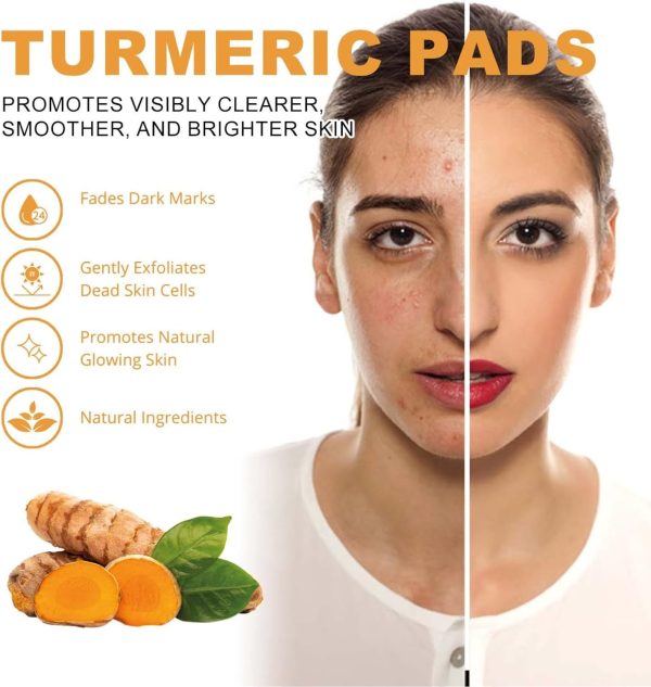 ⁦55PCS Turmeric Kojic Acid Cleansing Pads, Kojic Acid And Turmeric Pads for Unclog Pores, Dark Spots, Dull Skin, Helps Balance Skin Oil And Water - Turmeric Face Exfoliating Pads, Pores Deep Clean⁩ - الصورة ⁦3⁩