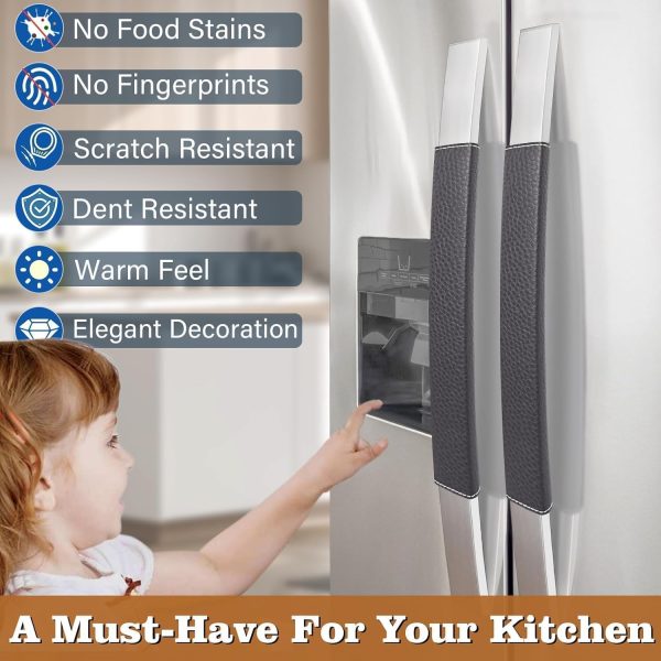 ⁦ALMEKAQUZ 2 Pairs Refrigerator Door Handle Covers, Oiler Handle Covers, Oven Door Handle Covers, Office Door Handle Covers, Handmade Decor Protector for Fridge, Ovens, Dishwashers, Large, Medium (Blac⁩ - الصورة ⁦4⁩