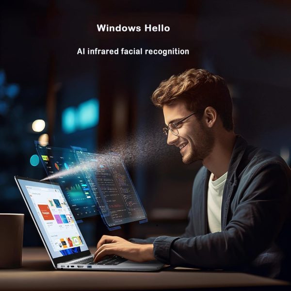 ⁦DUOQI Laptop 15.6 IPS 32GB RAM, 1024GB NVMe SSD, Intel Quad-Core14th Celeron CPU Laptop Computers with Windows11 Pro Support Face ID,2.4G/5G WiFi,BT5.1, USB3.2,HDMI,Type-C (32G+1T)⁩ - الصورة ⁦6⁩