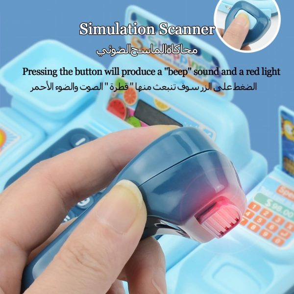 ⁦ألعاب تسجيل نقود مع ميزان طعام قابل للرفع وآلة حاسبة ومكبر صوت وميكروفون وناسخ مع أضواء وأصوات، مجموعة للتظاهر بالشراء من ملحقات الطعام للأطفال 3 إلى 5 سنوات⁩ - الصورة ⁦3⁩