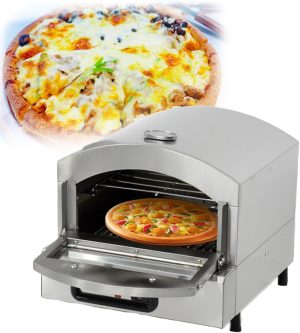 فرن بيتزا كهربائي محمول 2000 واط، صانع بيتزا من الستانلس ستيل، تحكم دقيق في درجة الحرارة 50-350 درجة مئوية، مع حجر بيتزا 12 انش، مناسب للحفلات والتجمعات