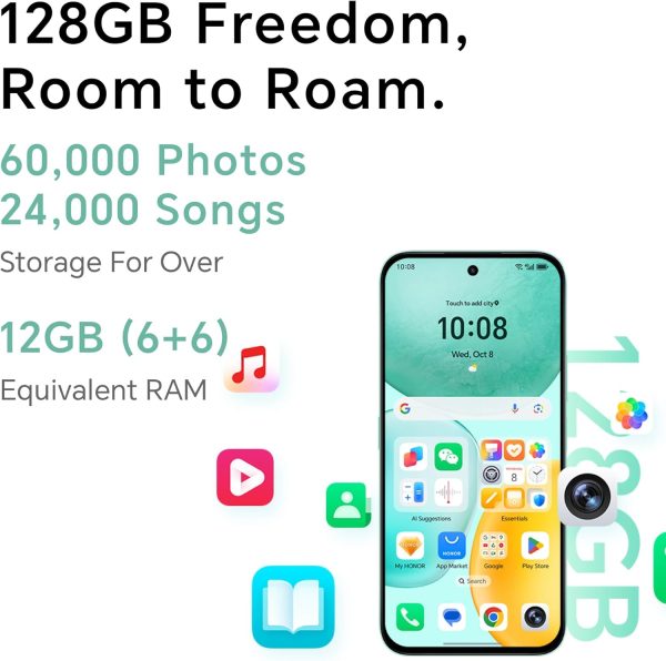 ⁦Honor X6c DUAL-SIM 128GB ROM + 6GB RAM (GSM Only | No CDMA) Factory Unlocked 4G/LTE Smartphone (Ocean Cyan) - International Version⁩ - الصورة ⁦9⁩
