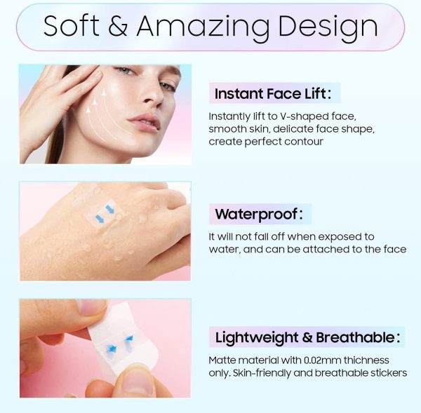 ⁦Bolivia's 40 PCS Face Lift Tape, Instant Face Lifting Tape with High Elasticity, Face Lifting Tape with Waterproof, Face Lift Tape Invisible for V-Shaped Face, Double Chin, Wrinkles Tighten Skin⁩ - الصورة ⁦4⁩