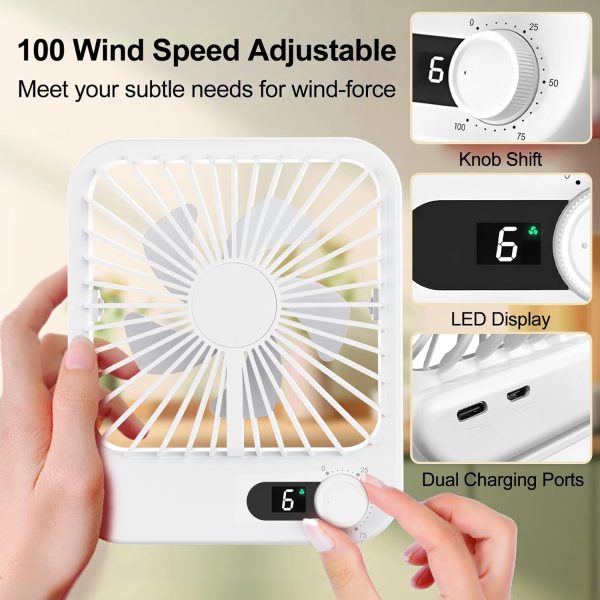 ⁦Trezalmyx USB Table Fan, Portable Fan, 180 Degree Tilt Adjustable, 100 Speed Wind Powerful with Variable Speed Knob, Ultra-Quiet, Rechargeable with Digital Display, Desk Fan for Bedroom & Travel⁩ - الصورة ⁦2⁩