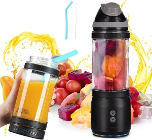 ZUERST Personal Size Hand Blender, Mini Travel Smoothie Maker With Lid Straw, Wireless Portable, 700ml, Black